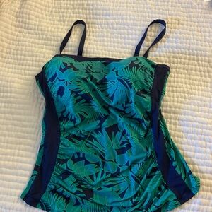 Navy Green lands End Convertible Tropical Print Tankini Top Plus Sz 16L